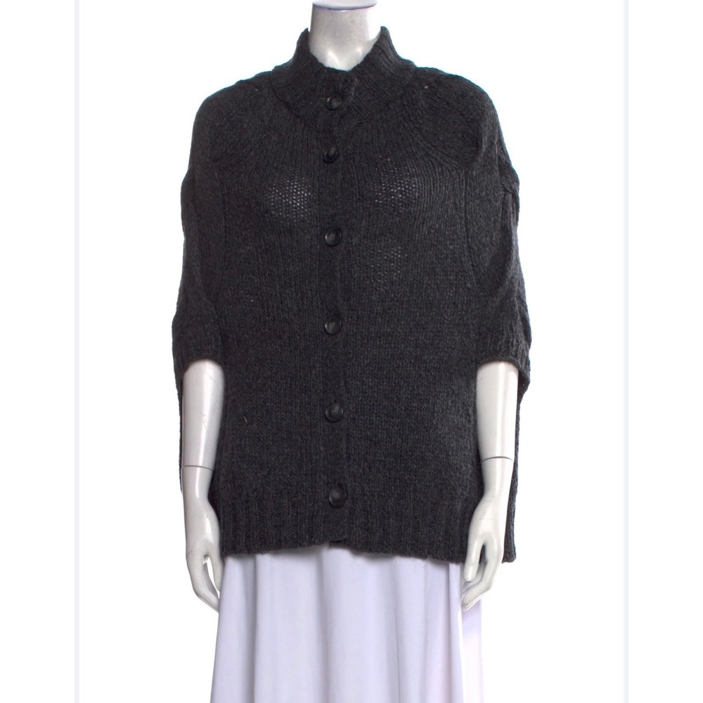 Theory Button Front Poncho Capelet Cardigan Sweater Wool Blend Gray Womens ML